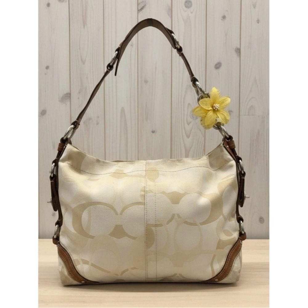 Vintage Coach Carly Hobo Bag Cream Tan Optic Signature Jacquard Canvas Y2K 11962